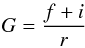 Mathematical equation: \begin{eqnarray} G=\frac{f+i}{r} \end{eqnarray}