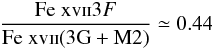 Mathematical equation: \begin{eqnarray} \frac{{\rm Fe}\textsc{ xvii} 3F}{{\rm Fe} \textsc{ xvii}\rm \rm (3G+M2)}\simeq 0.44 \end{eqnarray}