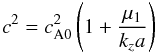 Mathematical equation: \begin{equation} c^2 = \co^2 \left(1+ \displaystyle \frac{\mu_1}{k_z a}\right) \label{eq:ckzalarge} \end{equation}