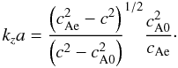 Mathematical equation: \begin{equation} k_z a = \displaystyle \frac{\left(\ce^2 - c^2\right)}{\left(c^2-\co^2\right)}^{1/2}\frac{\co^2}{\ce}\cdot \label{eq:kink} \end{equation}