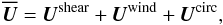 Mathematical equation: \begin{equation} \Ubar = \Ushear+\Uwind+\Ucirc , \label{eq:ubar} \end{equation}