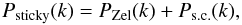 Mathematical equation: \begin{equation} \Psticky(k) = \PZel(k) + \Psc(k), \label{Pnew-def} \end{equation}