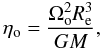 Mathematical equation: \begin{equation} \label{etao} \eta_{\rm o} = \frac{\Omega^2_{\rm o}R^3_{\rm e}}{GM}, \end{equation}