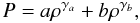 Mathematical equation: \begin{equation} P = a\rho^{\gamma_a}+b\rho^{\gamma_b} , \label{twobarot} \end{equation}