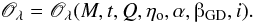Mathematical equation: \begin{equation} \label{wfqld} \mathscr{O}_{\lambda} = \mathscr{O}_{\lambda}(M,t,Q,\eta_{\rm o},\alpha,\betaup_{\rm GD},i) . \end{equation}
