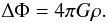 Mathematical equation: \begin{equation} \Delta\Phi=4\pi G\rho. \label{gl_poisson} \end{equation}