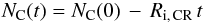 Mathematical equation: \begin{eqnarray} \label{NtION_eq} N_{\rm C}(t) = N_{\rm C}(0)\,-\,R_{\rm i,\,CR}\,t \end{eqnarray}