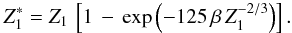 Mathematical equation: \begin{eqnarray} \label{zeff_eq} Z_1^* = Z_1\,\left[1\,-\,\exp\left(-125\,\beta\,Z_1^{-2/3}\right)\right]. \end{eqnarray}