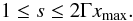 Mathematical equation: \appendix \setcounter{section}{3} \begin{equation} 1\le s\le 2\Gamma x_{\max}. \end{equation}
