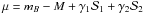 Mathematical equation: \hbox{$\mu= m_B - M + \gamma_1 \mathcal{S}_1 + \gamma_2 \mathcal{S}_2$}