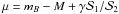 Mathematical equation: \hbox{$\mu= m_B - M + \gamma \mathcal{S}_1/\mathcal{S}_2$}