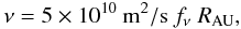 Mathematical equation: \begin{equation} \nu=5\times 10^{10}\:\mathrm{m^2/s}\:f_{\nu}~R_{\rm AU}, \label{nuprofile} \end{equation}