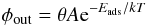 \begin{equation} \phi_{\rm out} = \theta A {\rm e}^{-E_{\rm ads}/k T} \label{eq:phiout} \end{equation}