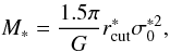\begin{equation} \label{eq:MassG} M_{*} = \frac{1.5\pi}{G}r_{\rm cut}^{*}\sigma_0^{*2}, \end{equation}