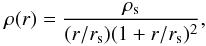 \begin{equation} \label{eq:rho} \rho(r) = \frac{\rho_{\rm s}}{(r/r_{\rm s})(1+r/r_{\rm s})^{2}}, \end{equation}