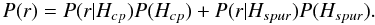 \appendix \setcounter{section}{3} \begin{equation} P(r) = P(r|H_{cp}) P(H_{cp})+P(r|H_{spur}) P(H_{spur}). \label{eq:pr} \end{equation}