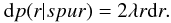 \begin{equation} \mathrm{d} p(r|spur) = 2\lambda r \mathrm{d}r. \label{eq:proba_noise} \end{equation}
