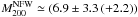 Mathematical equation: \hbox{$M^{{\rm NFW}}_{200} \simeq (6.9 \pm 3.3\,(+2.2))$}
