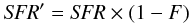 \begin{eqnarray} \label{eq:sffectivesfr} {\it SFR}' = {\it SFR}\times (1-F) \end{eqnarray}