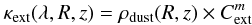 \appendix \setcounter{section}{1} \begin{eqnarray} \label{eq:extinction_mass_length} \kappa_{\rm ext}(\lambda,R,z) = \rho_{\rm dust}(R,z) \times C_{\rm ext}^{m} \end{eqnarray}
