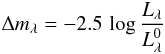 \appendix \setcounter{section}{3} \begin{eqnarray} \label{eq:composite_attenuation} {\Delta}m_{\lambda} = -2.5\,\log\frac{L_\lambda}{L^{0}_\lambda} \end{eqnarray}