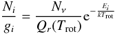 \begin{equation} \label{eq:bol} \frac{N_i}{g_i} = \frac{N_\nu}{Q_r(T_{\rm{rot}})} {\rm e}^{-\frac{E_i}{kT_{\rm{rot}}}} \end{equation}