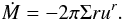 Mathematical equation: \begin{equation} \dot M=-2\pi \Sigma r u^r. \label{eq_cont2} \end{equation}