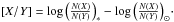 \hbox{$[X/Y]=\log{\left(\frac{N(X)}{N(Y)}\right)}_{*}-\log{\left(\frac{N(X)}{N(Y)}\right)}_{\odot}\cdot$}