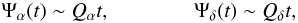 \begin{equation} \label{eq:appr} \Psi_{\alpha}(t) \sim Q_{\alpha} t, \qquad{} \qquad{} \Psi_{\delta}(t) \sim Q_{\delta} t, \end{equation}