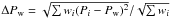 \hbox{$\Delta P_{\rm w} = \sqrt{\sum{w_i(P_i-P_{\rm w})^2}}/\sqrt{\sum{w_i}}$}