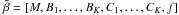 \hbox{$\bar{\beta}=[M,B_1,\ldots,B_K,C_1,\ldots,C_K,f]$}