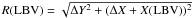 Mathematical equation: $R({\rm LBV})=\sqrt{\Delta Y^2 + (\Delta X +X({\rm LBV}))^2}$