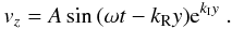 \begin{eqnarray} {{{v}}_z} = A \sin { \left( \omega t -k_{\rm R} y \right) } {\rm e}^{ k_{\rm I} y} \;. \end{eqnarray}