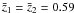 $\bar{z}_1=\bar{z}_2=0.59$