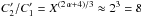 \hbox{$C_2' /C_1' = X^{({2\,\alpha +4})/{3}} \approx 2^3 = 8$}