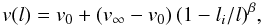 \appendix \setcounter{section}{1} \begin{equation} \label{velv} v(l) = v_0 + (v_{\infty} - v_0)\,(1 - l_{i}/l)^{\beta}, \end{equation}