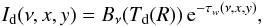 \appendix \setcounter{section}{1} \begin{equation} I_{\rm d}(\nu,x,y) = B_{\nu}(T_{\rm d}(R))\,{\rm e}^{-\tau_{w}(\nu,x,y)}, \end{equation}