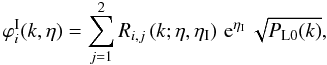 \appendix \setcounter{section}{1} \begin{equation} \varphi^{\rm I}_i(k,\eta) = \sum_{j=1}^2 R_{i,j}\left(k;\eta,\eta_{\rm I}\right) \,{\rm e}^{\eta_{\rm I}} \, \sqrt{P_{{\rm L}0}(k)}, \label{phi-I} \end{equation}