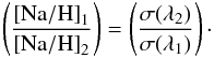\begin{equation} \left(\frac{ {\rm [Na/H]}_1 } { {\rm [Na/H]}_2}\right) = \left(\frac{\sigma(\lambda_2)} {\sigma(\lambda_1)}\right)\cdot \end{equation}