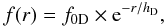 \begin{displaymath} f (r) = f_{\rm 0D} \times {\rm e}^{ - r / h_{\rm D} } , \end{displaymath}