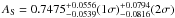 Mathematical equation: $A_{\rm S}=0.7475_{-0.0539}^{+0.0556}(1\sigma)_{-0.0816}^{+0.0794}(2\sigma)$