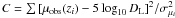 Mathematical equation: $C=\sum{[\mu_{{\rm obs}}(z_i)-5\log_{10}D_{\rm L}]^2}/{\sigma_{\mu_{i}}^2}$