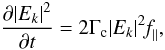 Mathematical equation: \begin{equation} \label{19} \frac{\partial|E_{k}|^{2}}{\partial t}=2\Gamma_{\rm c}|E_{k}|^{2}\textit{f}_{\parallel}, \end{equation}