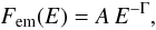 \begin{equation} \label{eq:Fem} F_{\mathrm{em}}(E) = A\,E^{-\Gamma}, \end{equation}