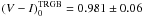 Mathematical equation: \hbox{$(V-I)_0^{\rm TRGB}=0.981\pm 0.06$}