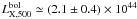 Mathematical equation: \hbox{$L^{\mathrm{bol}}_{\rm X,500}\simeq(2.1 \pm 0.4)\times 10^{44}$}