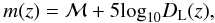 Mathematical equation: \begin{equation} m(z) = \mathcal{M}+5{\rm log}_{10}D_{\rm L}(z), \end{equation}