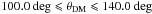 Mathematical equation: \hbox{$100.0\ \rm deg\leqslant \theta_{\rm DM} \leqslant 140.0\ \rm deg$}
