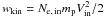 Mathematical equation: \hbox{$w_{\rm kin} = N_{\rm e,\,in}m_{\rm p}V_{\rm in}^{2}/2$}
