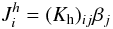 Mathematical equation: % subequation 1674 4 \begin{equation} \label{eq53} J_i^h =(K_{\rm h})_{ij} \beta _j \end{equation}